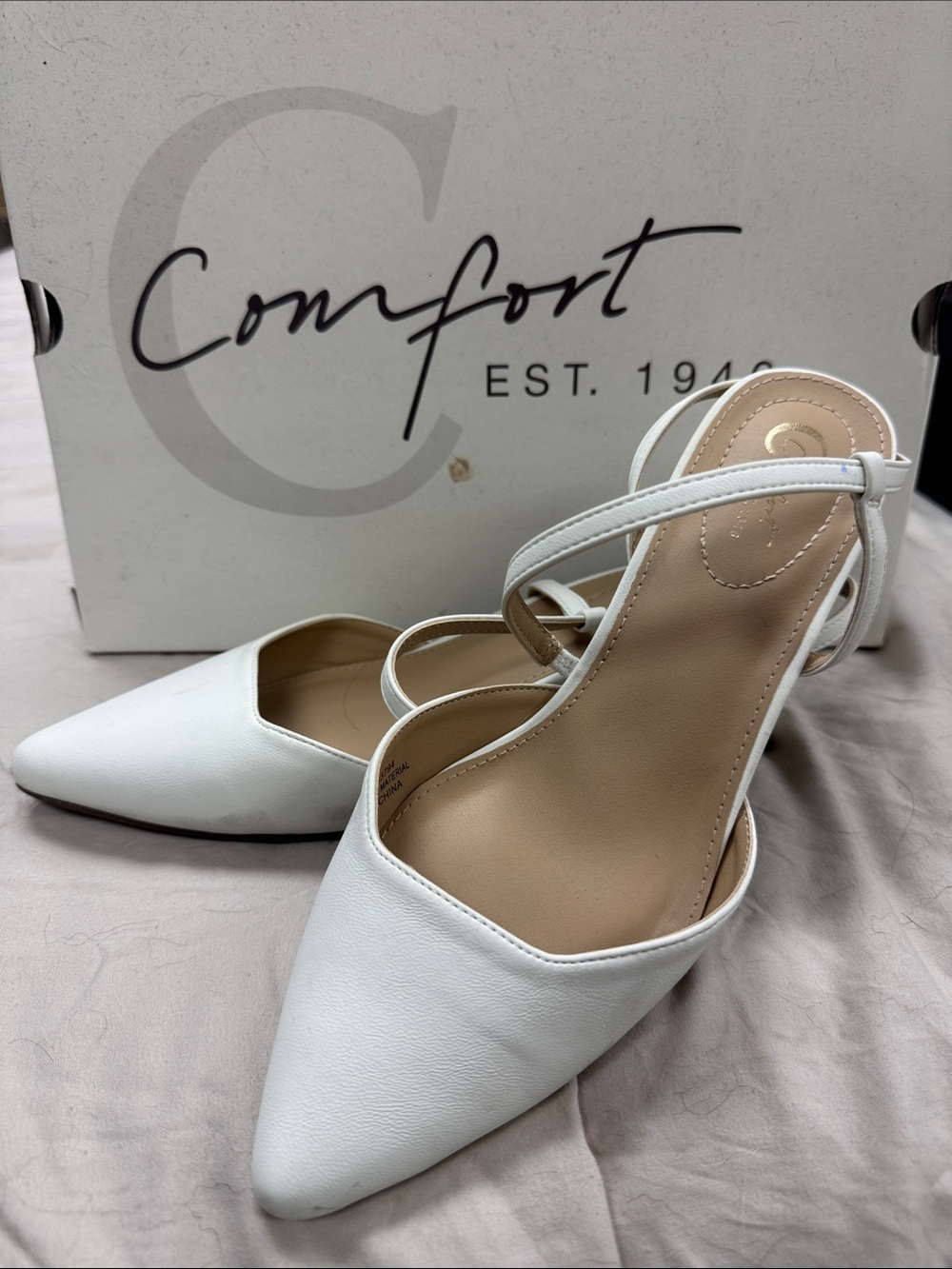 White Pointed Toe Slingback Heels